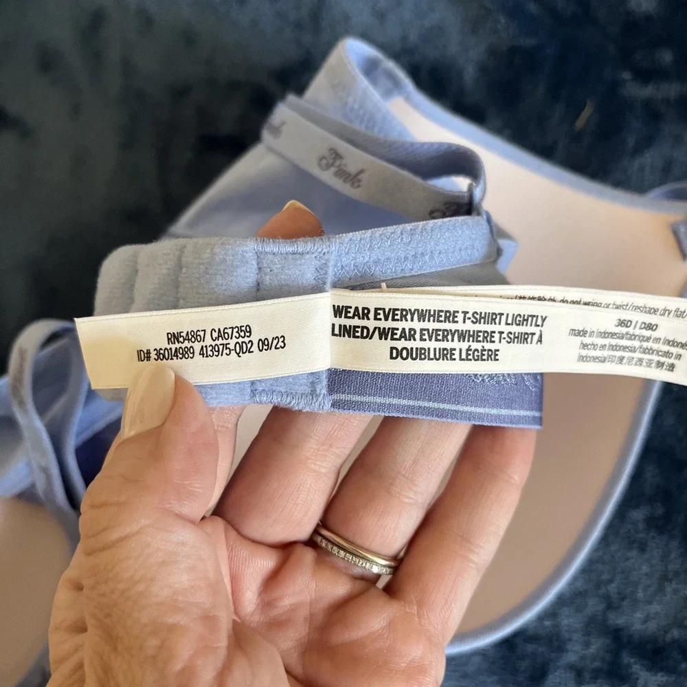 Victorias Secret Pink Wear Everywhere T Shirt Lightly Lined 36D Bra Light Blue - Picture 7 of 7